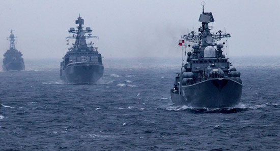 Russian and Chinese naval vessels deployed in the waters of Senkaku islands